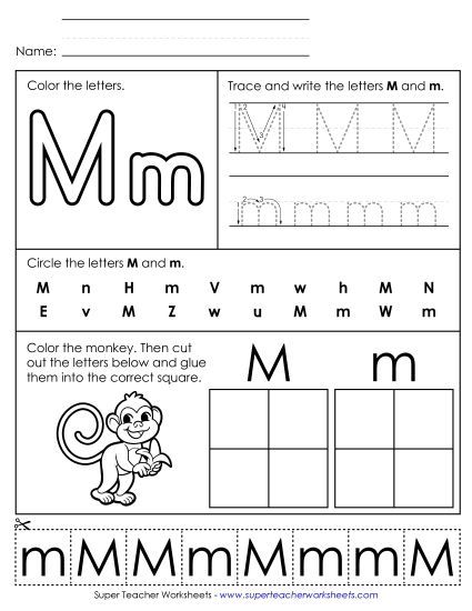 Letter M: Mixed Skills - Letter M - Mixed Skills (Basic) (Printable PDF Worksheet)