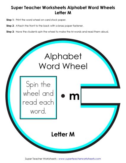 Beginning Consonants Word Wheels - Letter M Word Wheel (Printable PDF Worksheet)