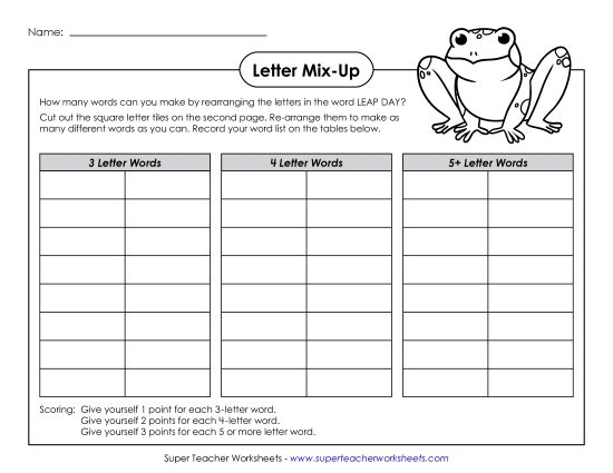 Word Puzzles - Letter Mix-Up (Intermediate) (Printable PDF Worksheet)