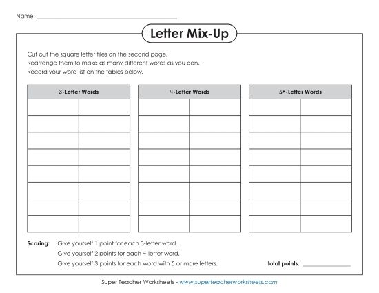 Letter Mix-Up - Letter Mix-Up (Intermediate) (Printable PDF Worksheet)