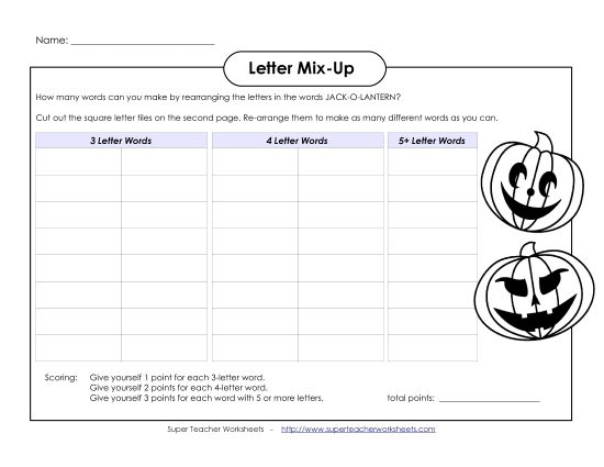 Classroom Games - Letter Mix-up: Jack-o-Lantern (Intermediate) (Printable PDF Worksheet)