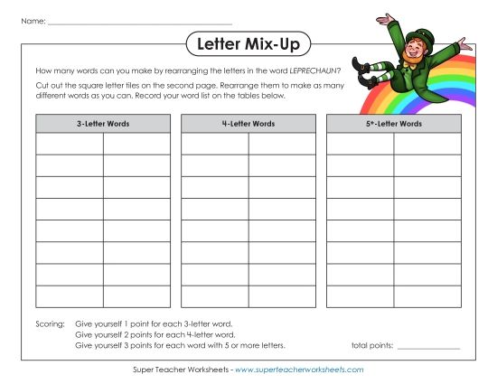 Puzzles & Games - Letter Mix Up: Leprechaun (Intermediate) (Printable PDF Worksheet)
