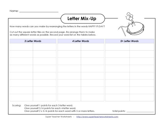 Letter Mix Up: Pi Day (Intermediate) (Printable PDF Worksheet)
