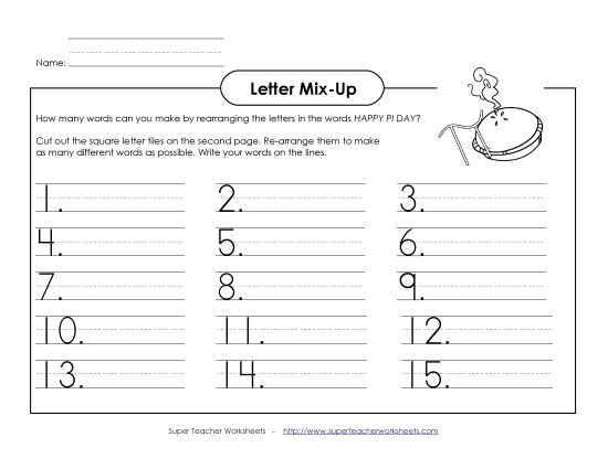 Letter Mix Up: Pi Day (Primary) (Printable PDF Worksheet)