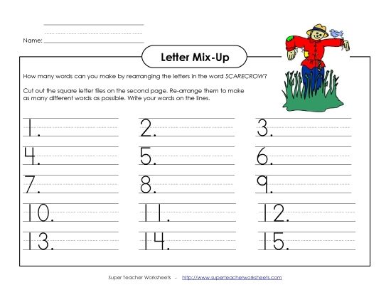 Puzzles and Games - Letter Mix-Up: Scarecrow (Primary) (Printable PDF Worksheet)