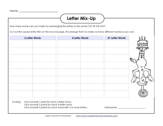 Dr. Seuss Worksheets - Letter Mix-Up: Seuss (Intermediate) (Printable PDF Worksheet)