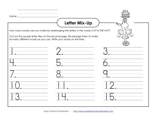 Dr. Seuss Worksheets - Letter Mix-Up: Seuss (Primary) (Printable PDF Worksheet)