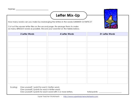 Letter Mix-Up Activities - Letter Mix-Up: Summer Olympics (Intermediate) (Printable PDF Worksheet)