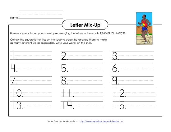 Letter Mix-Up Activities - Letter Mix-Up: Summer Olympics (Primary) (Printable PDF Worksheet)