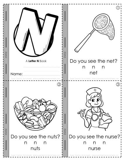 Worksheets - Letter N Mini-Book Activity (Printable PDF Worksheet)
