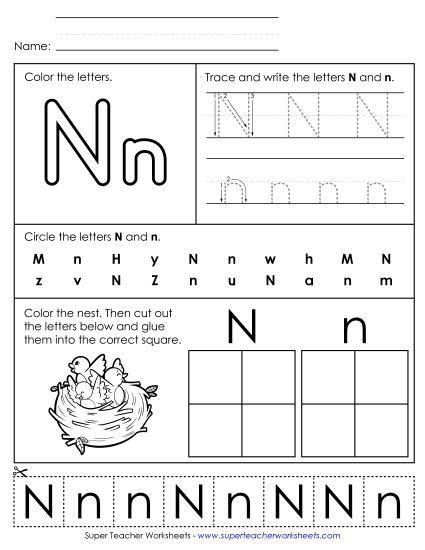 Letter N: Mixed Skills - Letter N - Mixed Skills (Basic) (Printable PDF Worksheet)