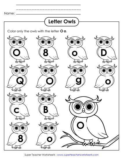 Letter Recognition - Letter O o Recognition - Owls (Printable PDF Worksheet)