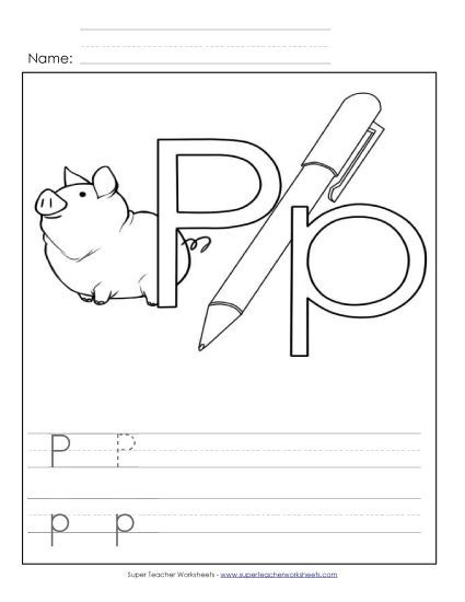 Trace and Print - Letter P - Color and Write (Printable PDF Worksheet)