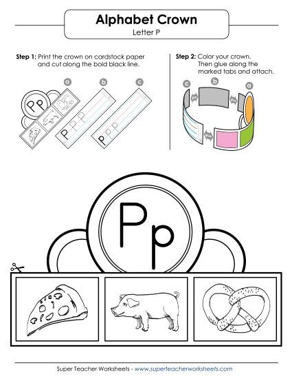 Trace and Print - Letter P - Crown (Printable PDF Worksheet)