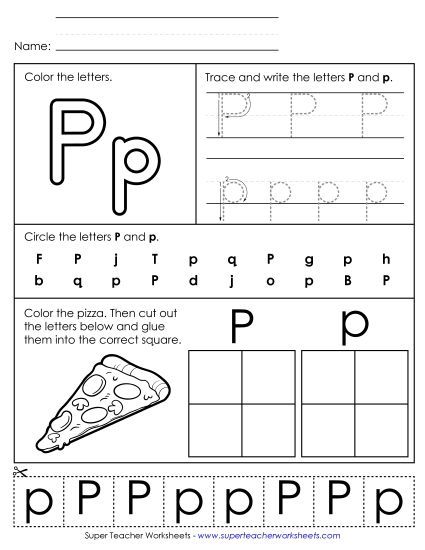 Letter P: Mixed Skills - Letter P - Mixed Skills (Basic) (Printable PDF Worksheet)