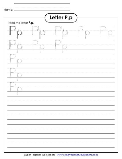 Letter P - Letter P, p - Tracing (Smaller Font Size) (Printable PDF Worksheet)