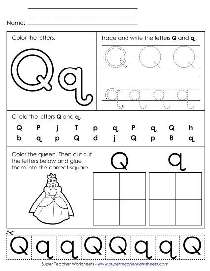 Letter Q: Mixed Skills - Letter Q - Mixed Skills (Basic) (Printable PDF Worksheet)