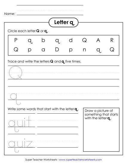Trace and Print - Letter Q q - Printing Practice Sheet (Printable PDF Worksheet)