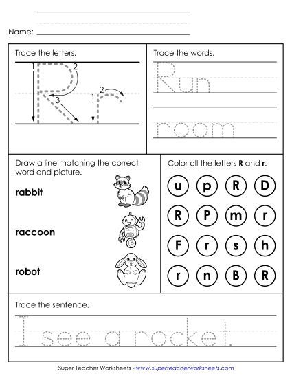 Letter R: Mixed Skills - Letter R - Mixed Skills (Intermediate) (Printable PDF Worksheet)