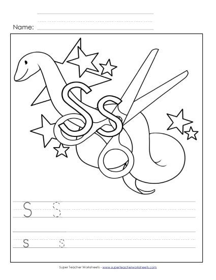 Trace and Print - Letter S - Color and Write (Printable PDF Worksheet)