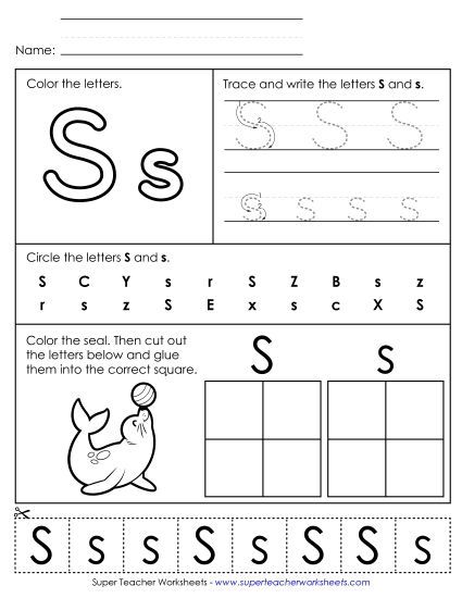 Letter S: Mixed Skills - Letter S - Mixed Skills (Basic) (Printable PDF Worksheet)