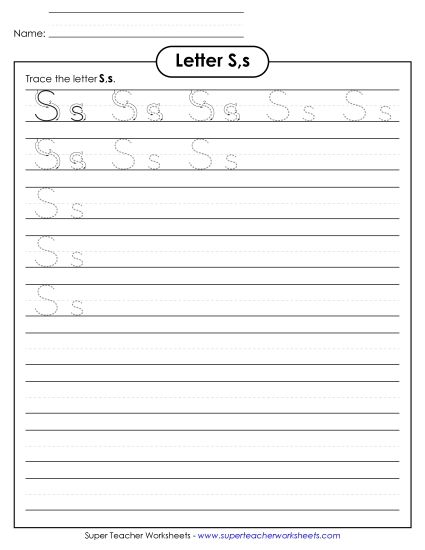 Letter S - Letter S, s - Tracing (Smaller Font Size) (Printable PDF Worksheet)
