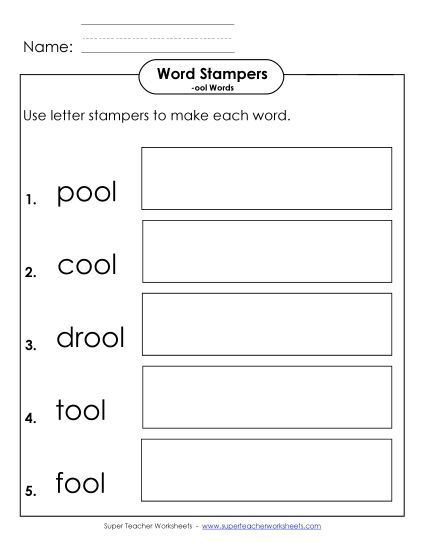Worksheets - Letter Stamper Activity (-ool Words)  (Printable PDF Worksheet)