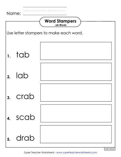 Worksheets - Letter Stampers (-ab) (Printable PDF Worksheet)