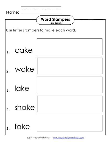 Worksheets - Letter Stampers Activity (-ake Words) (Printable PDF Worksheet)