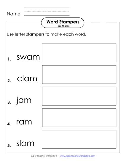 Worksheets - Letter Stampers Activity (-am Words) (Printable PDF Worksheet)
