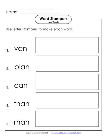 Worksheets - Letter Stampers Activity (-an Words)  (Printable PDF Worksheet)