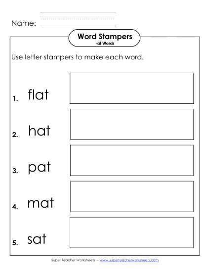 Worksheets - Letter Stampers Activity (-at Words)  (Printable PDF Worksheet)
