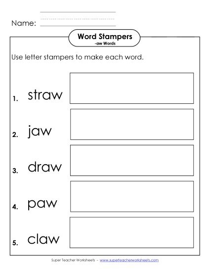 Worksheets - Letter Stampers Activity (-aw Words)  (Printable PDF Worksheet)