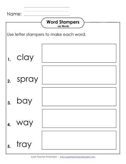 Worksheets - Letter Stampers Activity (-ay Words)  (Printable PDF Worksheet)