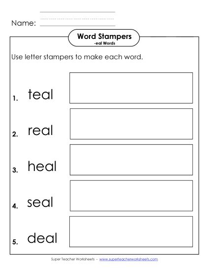 Worksheets - Letter Stampers Activity (-eal Words)  (Printable PDF Worksheet)