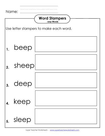 Worksheets - Letter Stampers Activity (-eep Words)  (Printable PDF Worksheet)