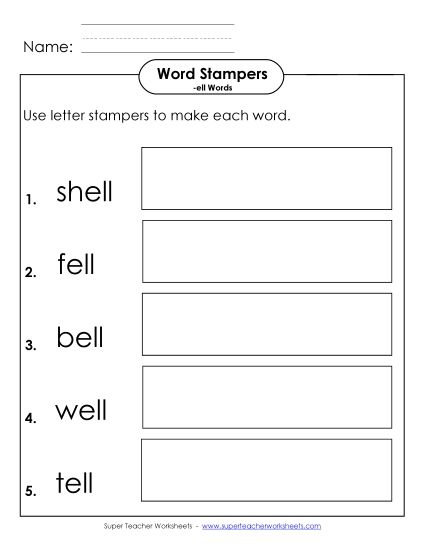 Worksheets - Letter Stampers Activity (-ell Words)  (Printable PDF Worksheet)