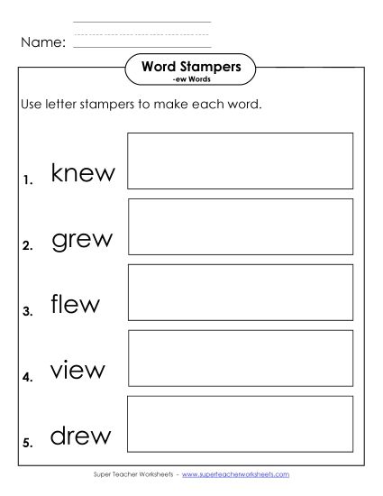 Worksheets - Letter Stampers Activity (-ew Words)  (Printable PDF Worksheet)