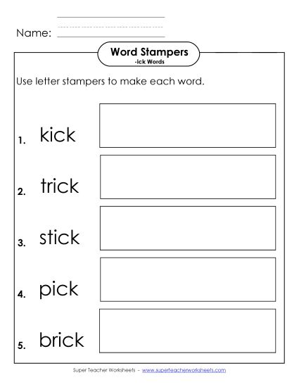 Worksheets - Letter Stampers Activity (-ick Words)  (Printable PDF Worksheet)