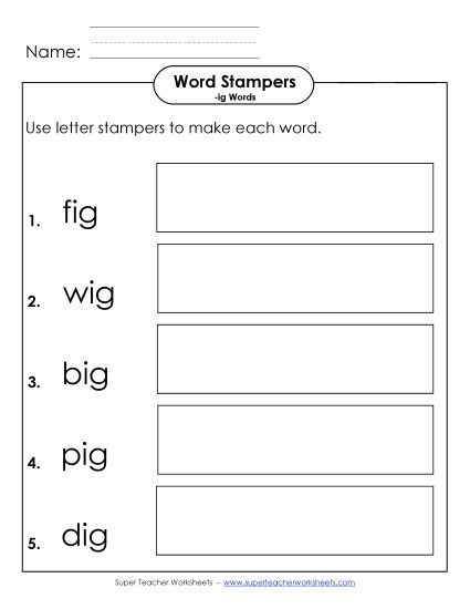 Worksheets - Letter Stampers Activity (-ig Words)  (Printable PDF Worksheet)