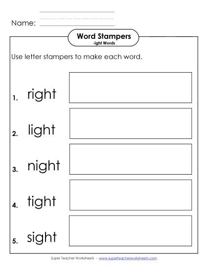 Worksheets - Letter Stampers Activity (-ight Words)  (Printable PDF Worksheet)