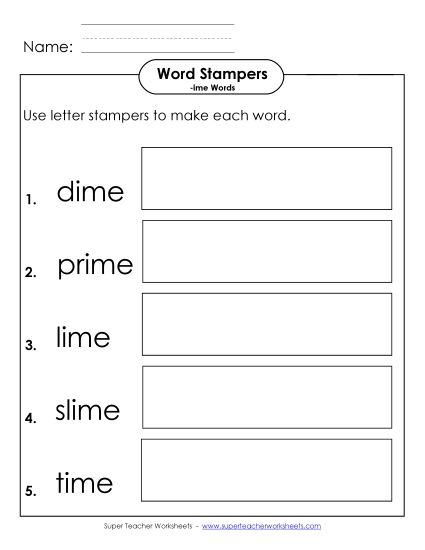 Worksheets - Letter Stampers Activity (-ime Words)  (Printable PDF Worksheet)