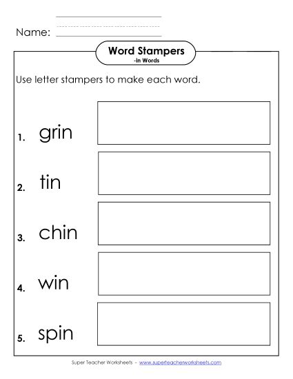 Worksheets - Letter Stampers Activity (-in Words)  (Printable PDF Worksheet)