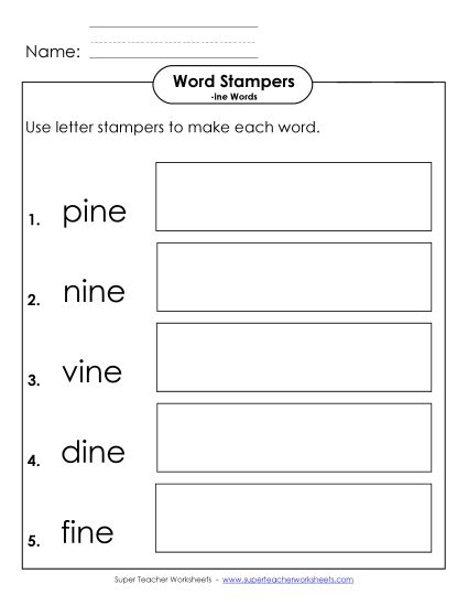 Worksheets - Letter Stampers Activity (-ine Words)  (Printable PDF Worksheet)