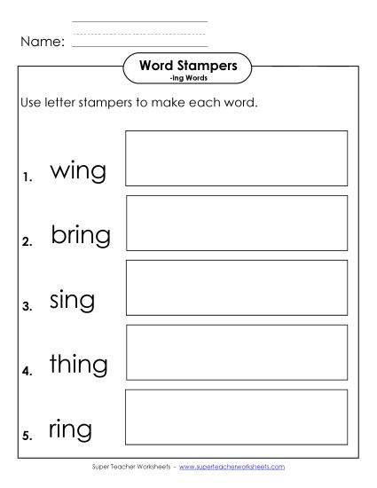 Worksheets - Letter Stampers Activity (-ing Words)  (Printable PDF Worksheet)