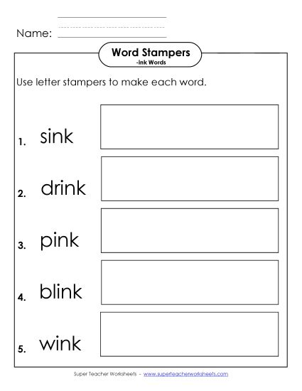 Worksheets - Letter Stampers Activity (-ink Words)  (Printable PDF Worksheet)