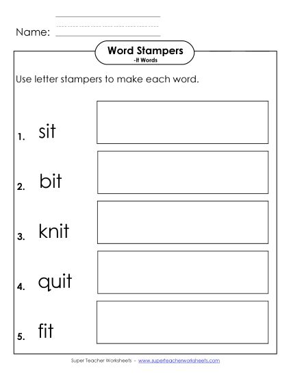 Worksheets - Letter Stampers Activity (-it Words)  (Printable PDF Worksheet)