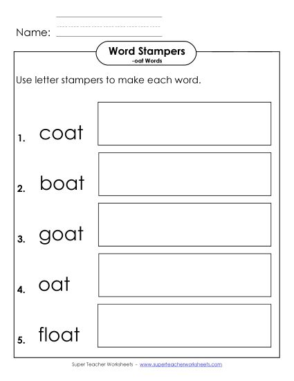 Worksheets - Letter Stampers Activity (-oat Words)  (Printable PDF Worksheet)