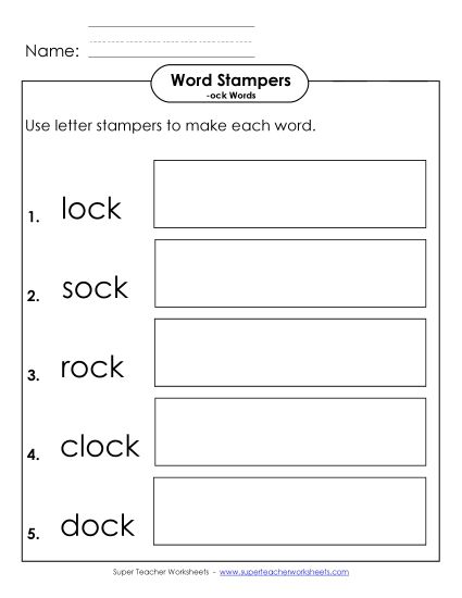 Worksheets - Letter Stampers Activity (-ock Words)  (Printable PDF Worksheet)