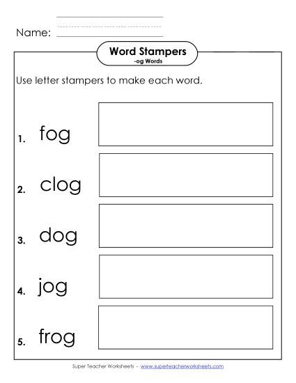 Worksheets - Letter Stampers Activity (-og Words) (Printable PDF Worksheet)
